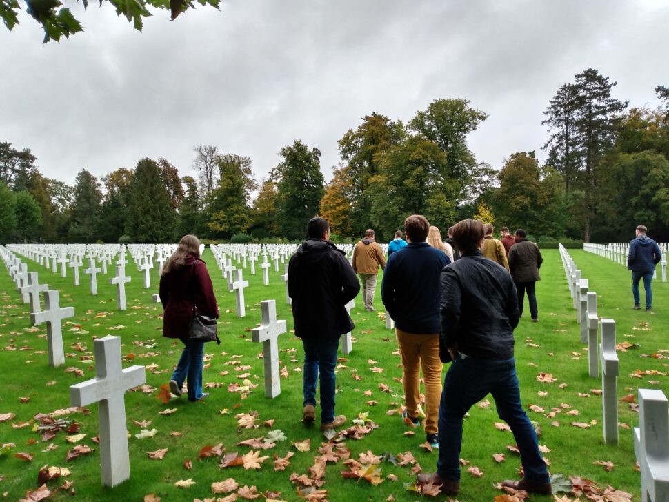 Participants in the Strategic Leaders Fellowship visit a World War I U.S. military cemetery in France.